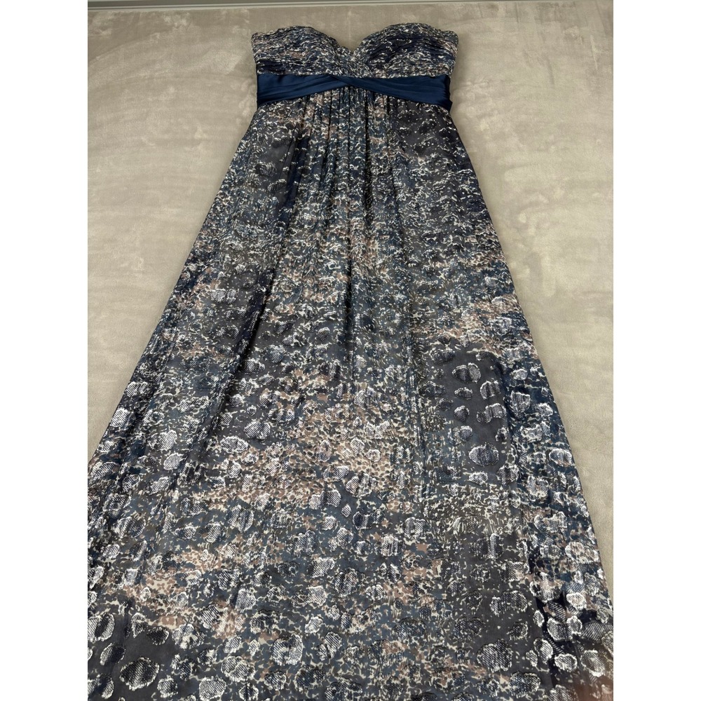 BCBGMaxAzria Navy and Silver Strapless Maxi Dress